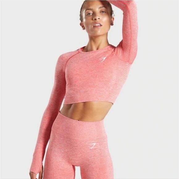 Gymshark Tops - NWT Gymshark Vital Seamless Compression Long Sleeve Crop Top in Coral Marl M